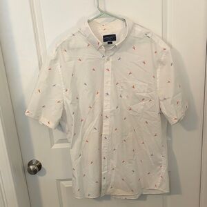 White Short Sleeve Shirt with Lobster Pattern